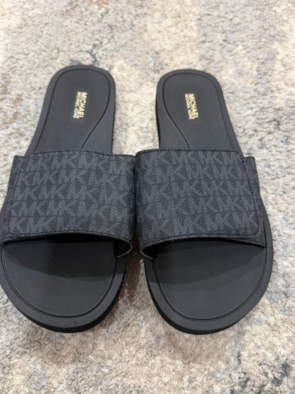 WMICHAEL Michael Kors Black Logo Mono Slide Sandals Size 9